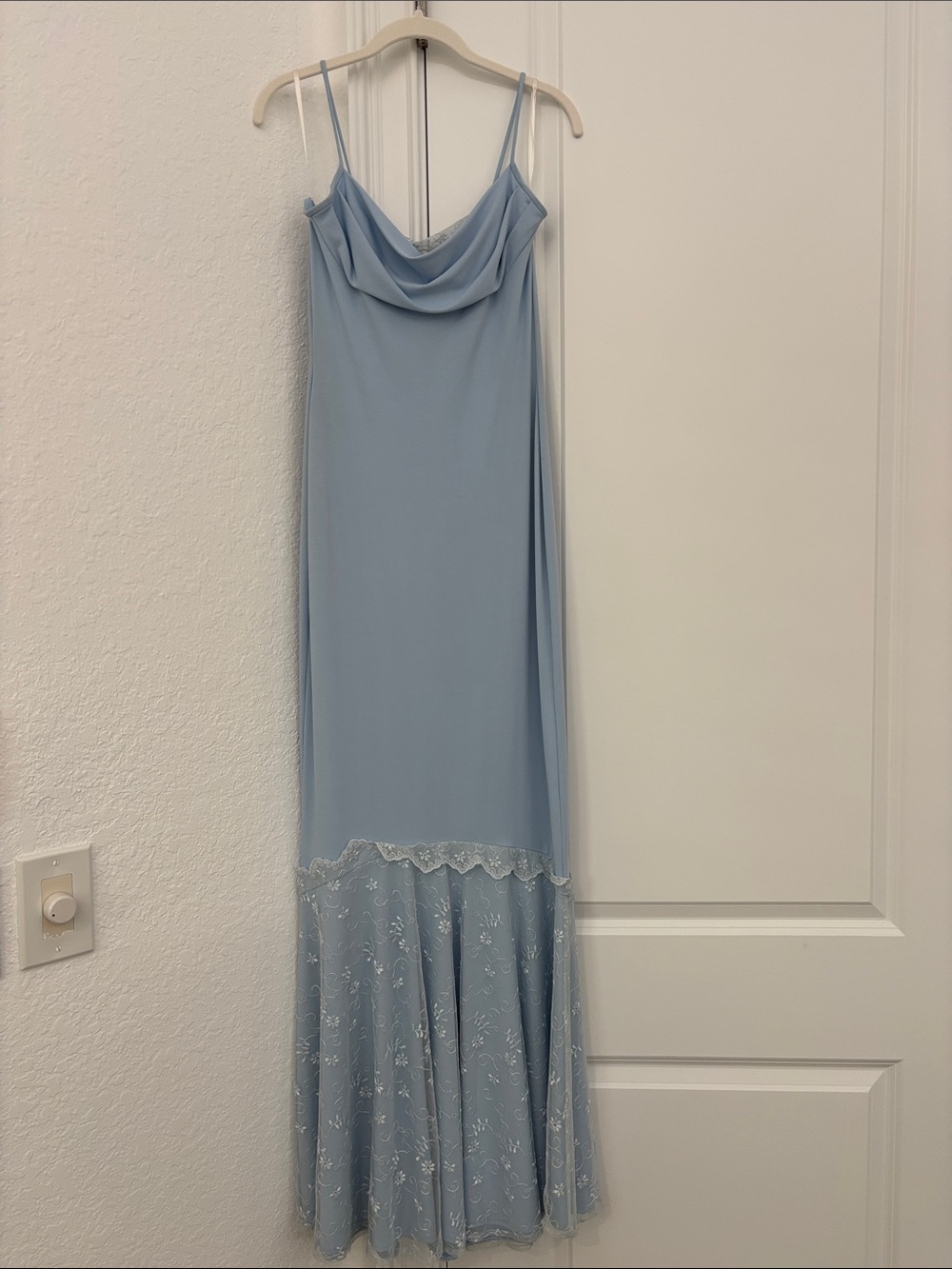 Sky Blue Cowl Neck prom cocktail formal Dress with Lace Detail UK 10